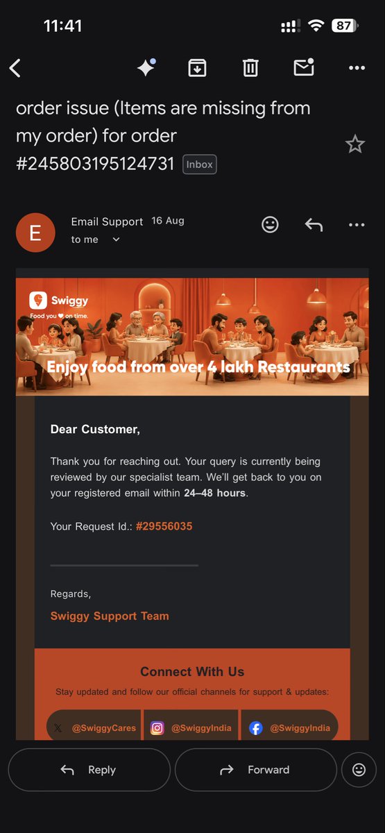 disha_agrawal56's tweet photo. @SwiggyCares https://t.co/uzwjeY31JL