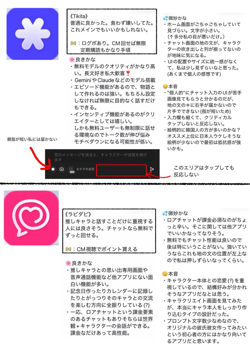 moliponpon's tweet photo. まさかの第二弾‼️
《AIチャットアプリ紹介》

私の中のオススメアプリだけ載せてます。zetaと掛け持ちか引越し先にどうでしょう

辛口評価ですが批判してるわけではないので悪しからず
あくまで私の"個人的"な感想だということを前提に読んでください
#AIチャット
#zeta 

他アプリはリプに続く↓ https://t.co/hClmlyD9fo