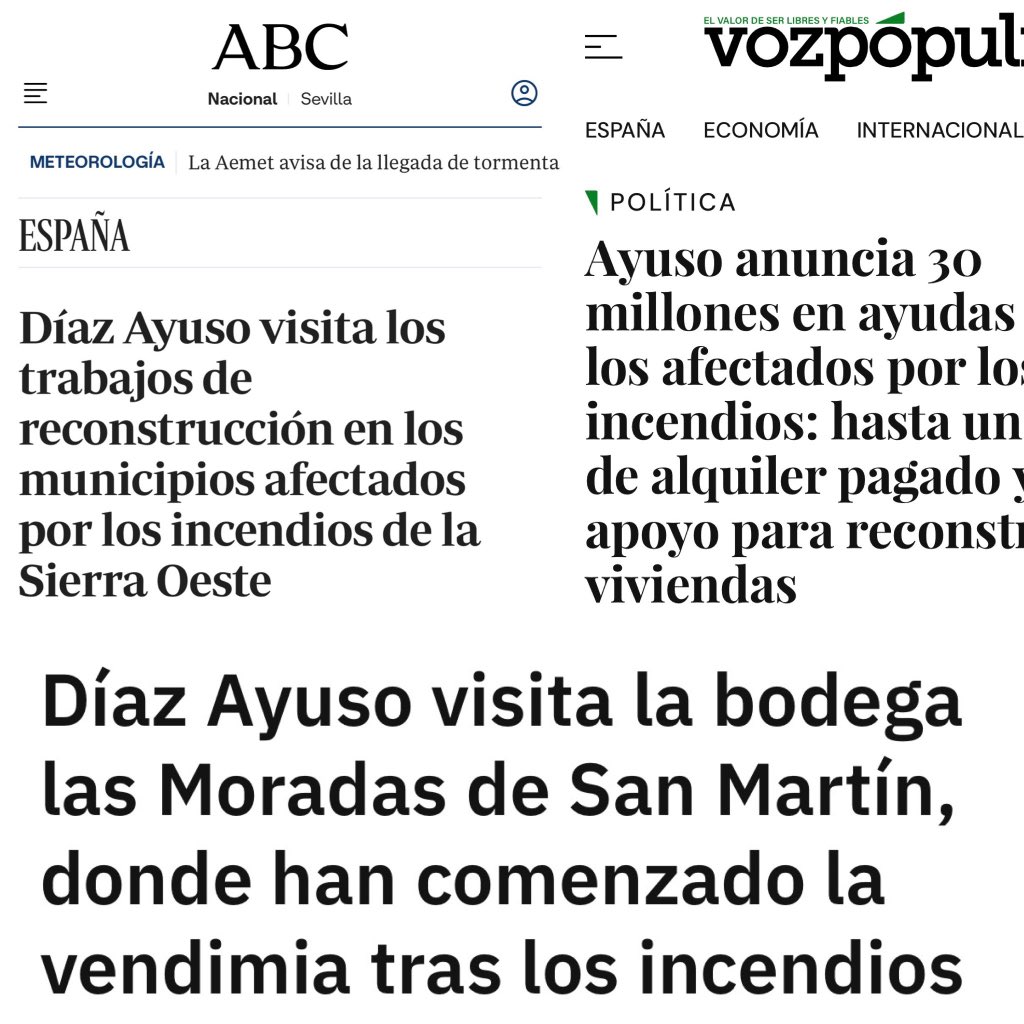 adavimu's tweet photo. La presidenta de la @ComunidadMadrid junto a las personas que atraviesan dificultades: desde los incendios hasta la #reconstruccion
Sánchez y su gobierno incompetente, abandonando España. https://t.co/z3wNHYdnOK