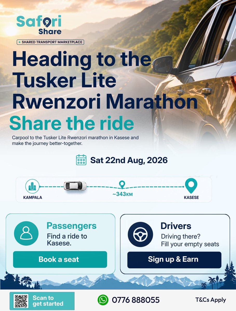 Samwyri's tweet photo. Guys going for Rwenzori Marathon that are interested in carpooling, @safarishareapp has something for you. 

Offer rides or reserve a slot here;

https://t.co/swgnAISBv2 https://t.co/qv06aQDVlB