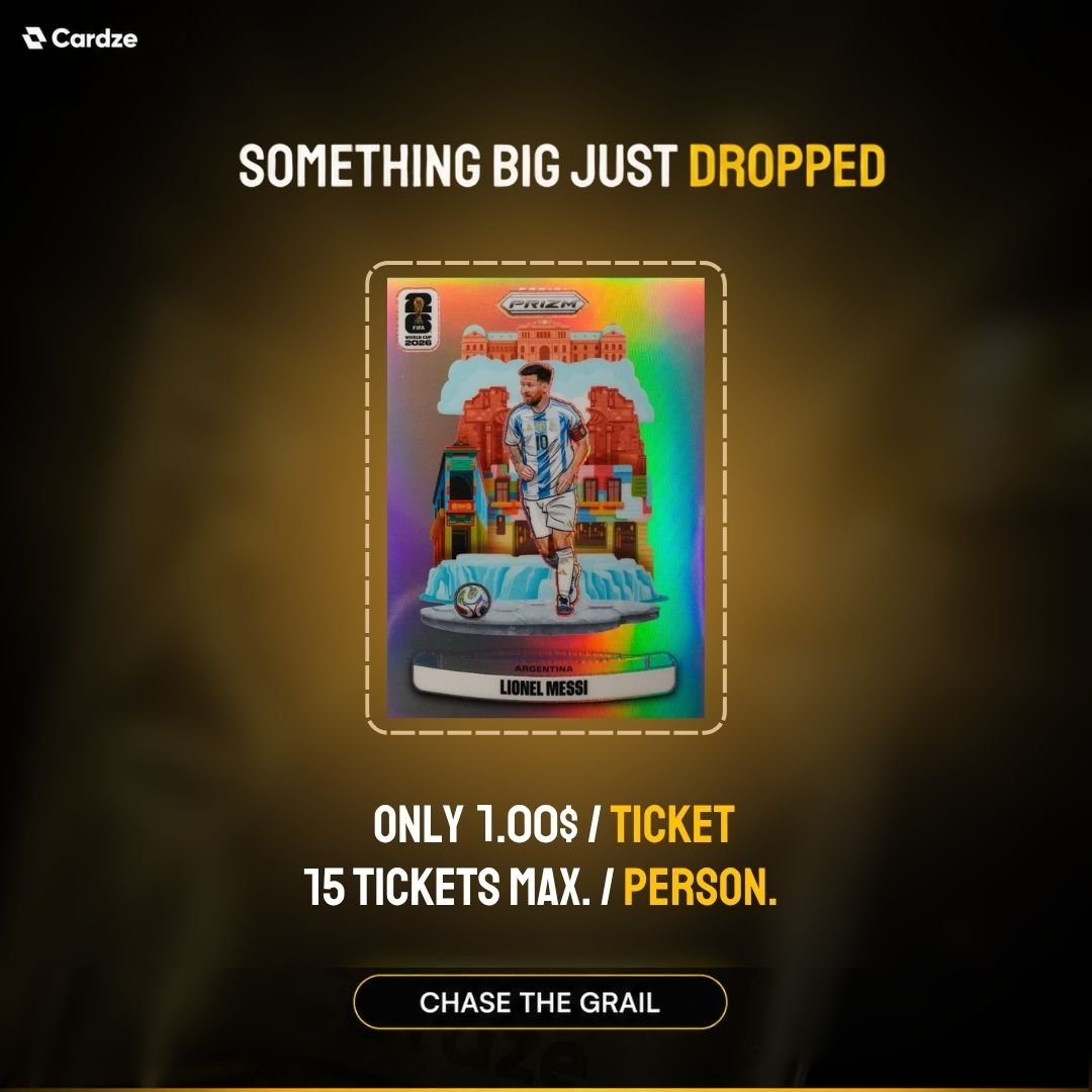 CardzeOfficial's tweet photo. A massive card just hit Cardze 🔥

Here's the deal:

- $1 per ticket
- 15 tickets max per person
- Value of card: $2,000 

Good luck 🍀
https://t.co/P891sp0y9f https://t.co/F6RHZ58cbM