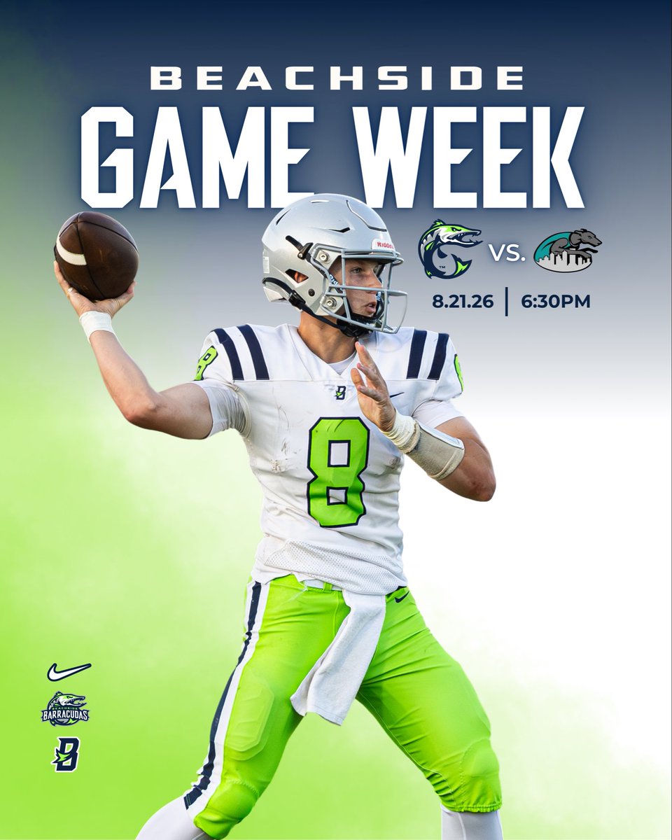 Beachside_FB's tweet photo. RIDE THE WAVE!

The Beachside Barracudas will travel to KIPP HS and take on the Greyhounds this Friday, 8/21 at 6:30pm.

On Thursday, there will be a JV double header at the Reef! Starting @ 5:30pm JVB will take on Ribault, followed by JVA facing off with Paxon @ 7pm.

#LetsGetlt https://t.co/jlvl66EZxh