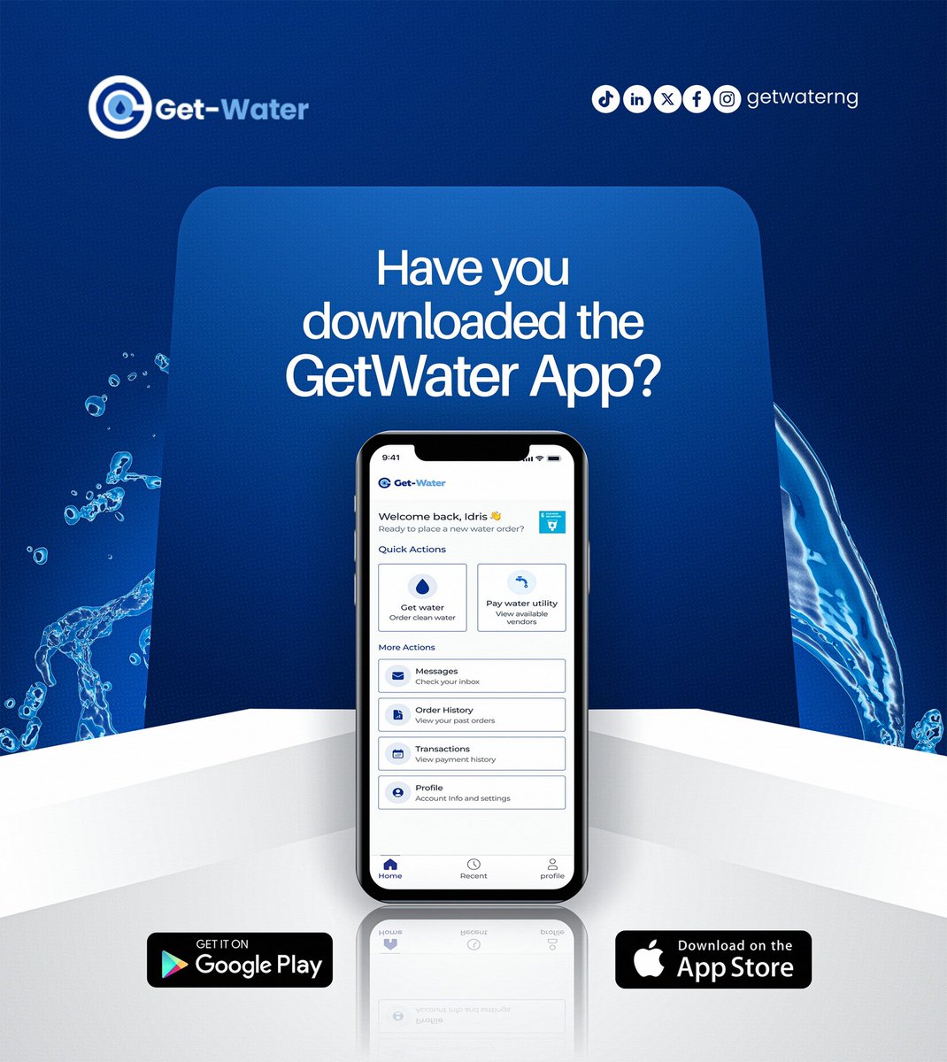 getwaterng's tweet photo. Get water when you need it and pay your water bills conveniently all in one place.

Download the GetWater App today and make water management easier. 

#GetWater #GetWaterNG #WaterDelivery #Lagos #WaterSupply #WaterMadeEasy https://t.co/3b1MHlVhf4