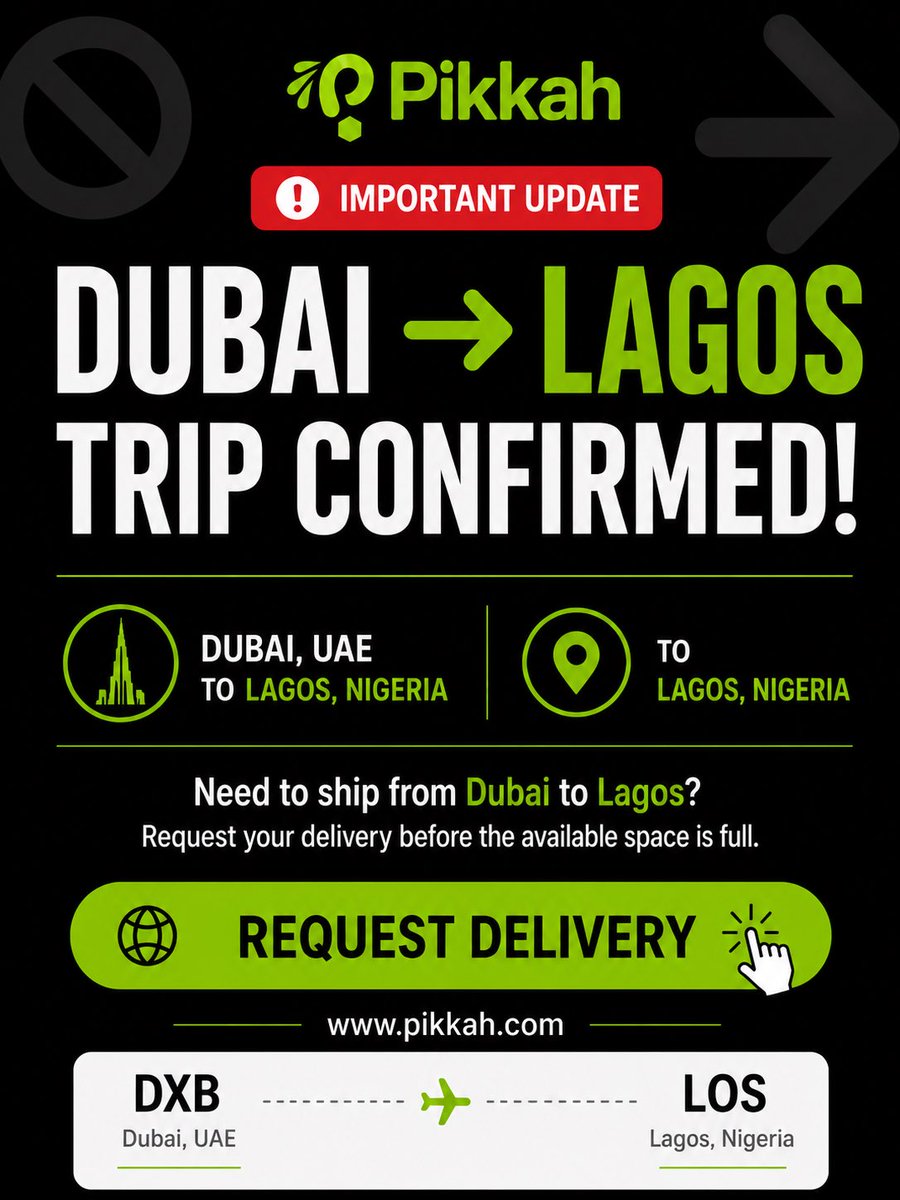 usepikkah's tweet photo. If you have anything you want to send from Dubai to Lagos, this is your chance. With Pikkah, you can send items through travellers who are already traveling to this destination. Visit https://t.co/Y1Cj8pdc5M to sign up.

#crossboarder #traveling #Uk #London #shipping #dubai https://t.co/XdwxFUbCco
