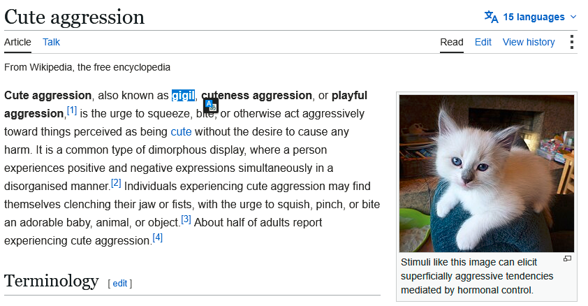 Cally_VII's tweet photo. Interestingly enough, on the wikipedia page of cute aggression, one of the examples listed is a tagalog word (gigil) describing an unbearable feeling of either adoration or anger, an irresistible urge to clench onto something, both in a positive or negative connotation https://t.co/o9itTDBSHi