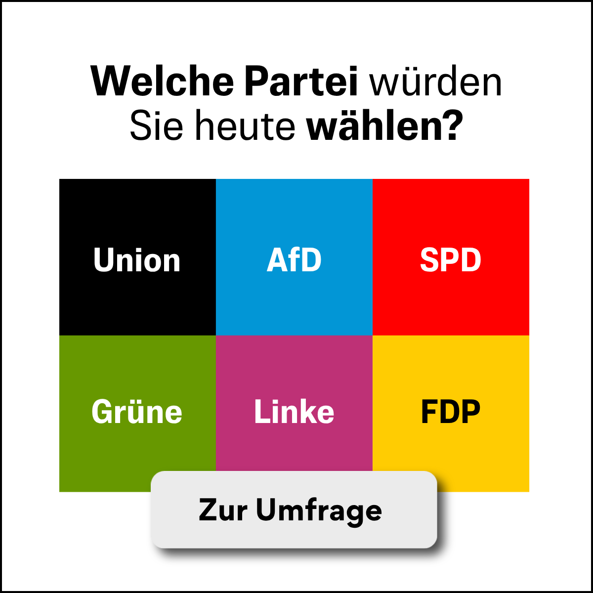 EpochTimesDE's tweet photo. Wenn nächsten Sonntag Bundestagswahl wäre: Was wäre für Sie entscheidend?

Nehmen Sie an unserer kurzen Umfrage teil und sagen Sie uns, was Ihnen wichtig ist.