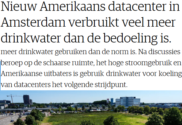 Piratenpartij's tweet photo. 1,1 miljard liter drinkwater gebruiken om servers te koelen π² https://t.co/bchDq8KsgR
Zelfs de hyperscalers in Middenmeer gebruiken 'maar' 40 miljoen.. #Amsterdam #Zuidoost #datacenters
Maak bezwaar:π https://t.co/WY4aSIGiUg