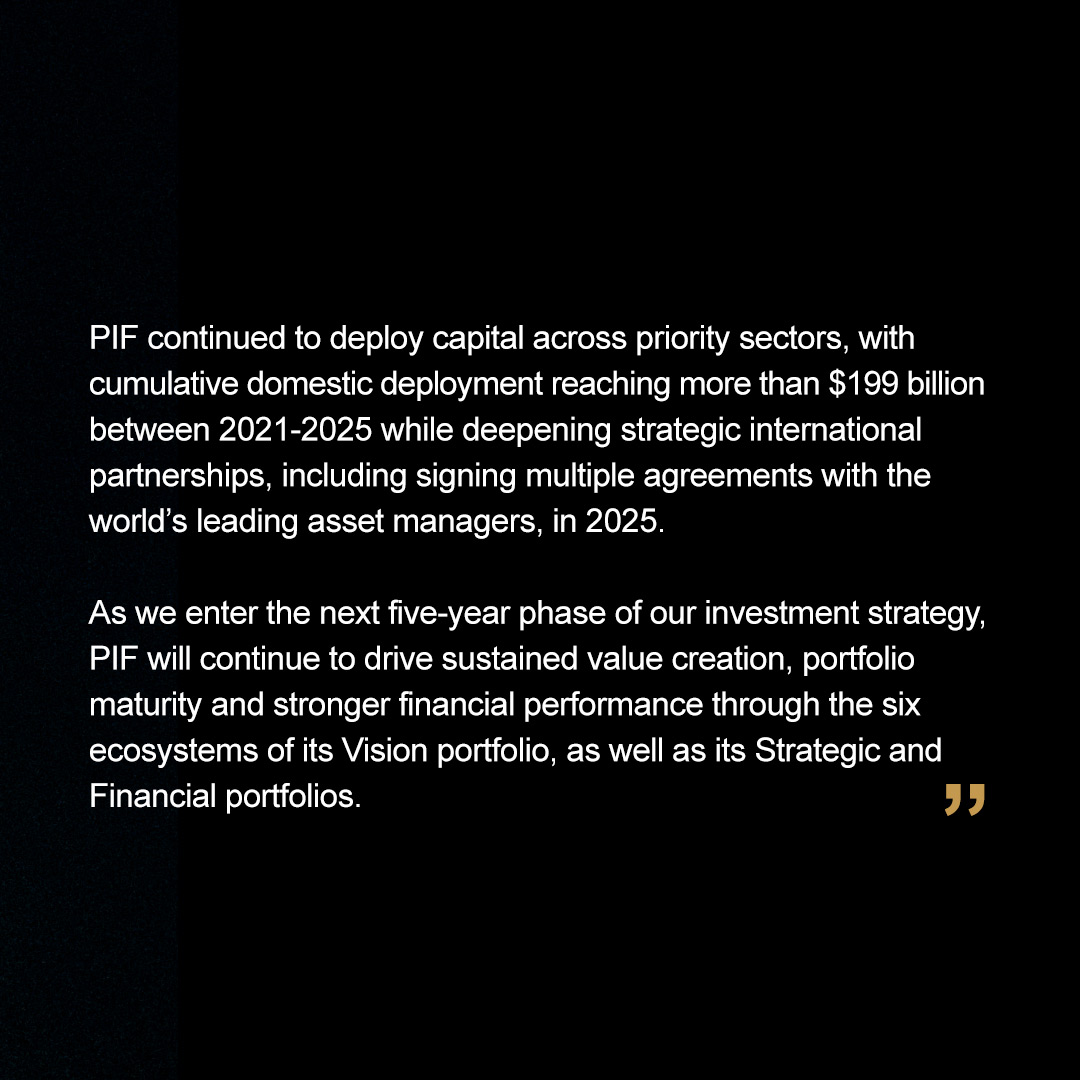 PIF_en's tweet photo. Yasir A. AlSalman, Chief Financial Officer and Acting Head of Global Capital Finance Division at PIF, comments on the strategic and financial milestones in the 2025 Annual Report.