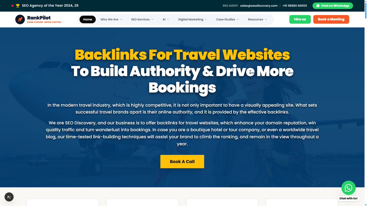 singhDivyansh77's tweet photo. Day 3 — Building the SEO agency frontend.

Worked on the Backlinks for Travel Websites page — hero section, typography, CTA, background visuals, and responsive layout.

One section at a time, turning the design into a real website.

#BuildInPublic #Frontend #WebDevelopment #UIUX https://t.co/ygQzTCpauX