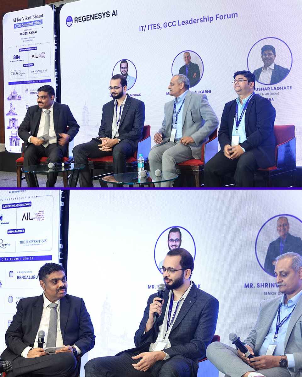 regenesys_ai's tweet photo. 𝗥𝗲𝗴𝗲𝗻𝗲𝘀𝘆𝘀 𝗔𝗜 | 𝗣𝘂𝗻𝗲 𝗣𝗮𝗻𝗲𝗹 𝗛𝗶𝗴𝗵𝗹𝗶𝗴𝗵𝘁𝘀
At the 𝗔𝗜 𝗳𝗼𝗿 𝗩𝗶𝗸𝘀𝗶𝘁 𝗕𝗵𝗮𝗿𝗮𝘁 𝗖𝗫𝗢 𝗦𝘂𝗺𝗺𝗶𝘁 𝟮𝟬𝟮𝟲, IT/ITES &amp; GCC leaders discussed AI adoption, talent, innovation and building future-ready organisations.

#RegenesysAI #AIforViksitBharat https://t.co/pD3JDoNE3B