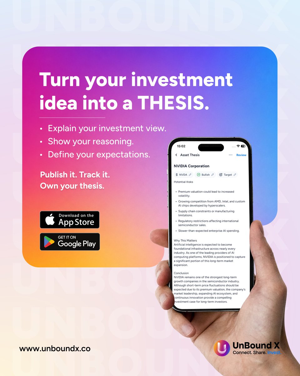 UnBoundXapp's tweet photo. Turn your investment idea into a thesis.

 Publish it.
 Track it.
 Own your thesis.

Now on iOS and Android.
🔗https://t.co/QVjyoSz3jR

#ProofOverHype #TrackRecord #CollegeInvesting #FinanceClub #Fintech #InvestingEducation https://t.co/6ZZRcFFpYr