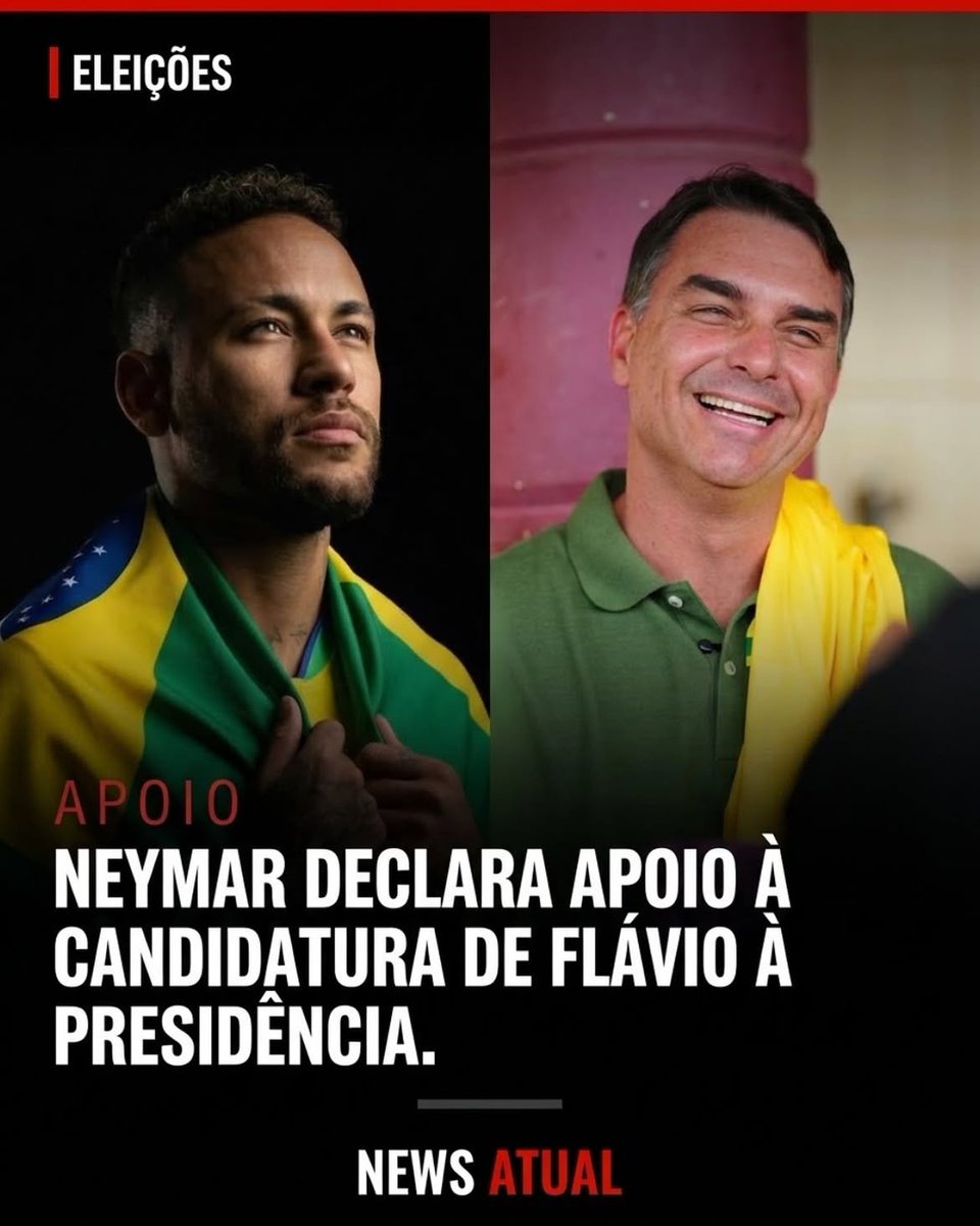 MachadoDarlon's tweet photo. ⚽️🇧🇷🔟✌️✌️🔥 Neymar entrou de vez no clima das eleições de 2026. O craque declarou apoio à candidatura de Flávio Bolsonaro à Presidência e encontrou o senador neste domingo (16), em São Januário, antes de Vasco x Santos. Durante o encontro, Neymar autografou a camisa da Seleção Brasileira usada por Flávio. O candidato do PL estava acompanhado de Douglas Ruas, que disputa o governo do Rio de Janeiro. A CNN Brasil confirmou que o jogador já havia manifestado apoio a Flávio. O gesto ganha peso justamente no primeiro dia oficial da campanha presidencial de Flávio, que começou com um ato em Copacabana. Neymar, um dos brasileiros mais conhecidos do mundo, agora aparece publicamente ao lado do candidato. O que você achou desse apoio?