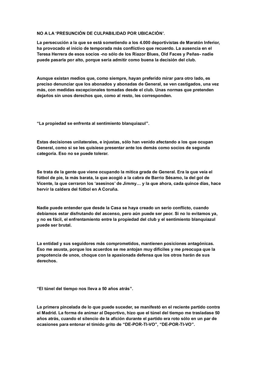 mauriescuredo's tweet photo. Augusto César Lendoiro: NO A LA ‘PRESUNCIÓN DE CULPABILIDAD POR UBICACIÓN’
🔸La propiedad se enfrenta al sentimiento blanquiazul
🔸Aunque existan medios que, como siempre, hayan preferido mirar para otro lado, es preciso denunciar
🔸El equipo precisa, si o si, de esa grada https://t.co/0b7aXSHhr0