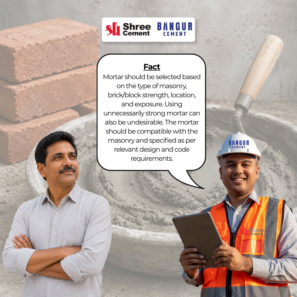 shreecementltd's tweet photo. Concrete facts, not concrete myths!

#MondayMythBuster is here to debunk common misconceptions about concrete and construction practices, and set the record straight.

Can the same mortar mix be used for all types of brickwork? Let's dive into some solid facts!

#ShreeCement https://t.co/4FjAUmGilr