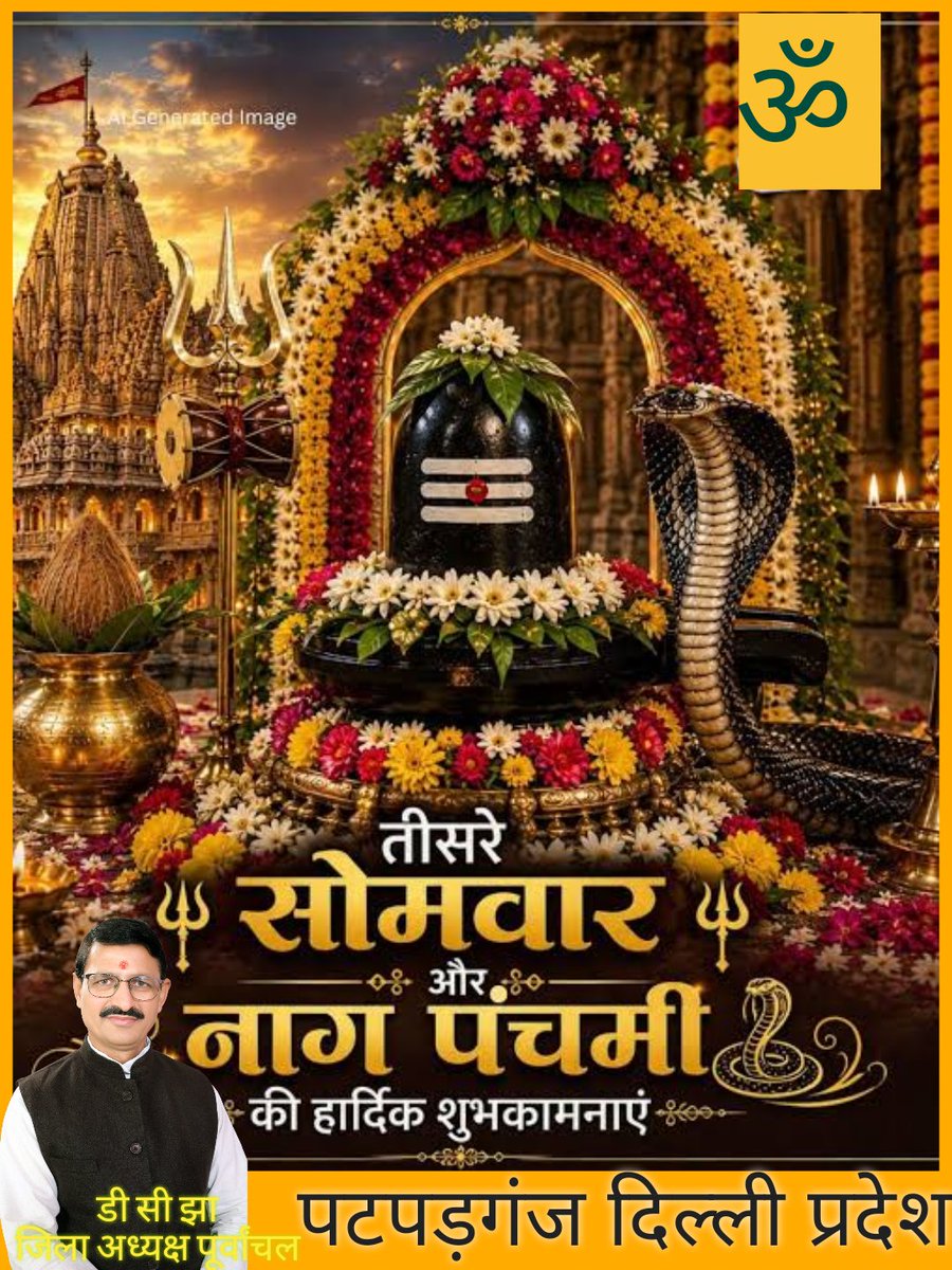 D_C_Jha's tweet photo. आप सभी को पवित्र सावन मास के तृतीय सोमवार और नाग पंचमी की हार्दिक शुभकामनाएँ 🌿🐍

भगवान नाग देवता की कृपा से सभी के जीवन में सुख, शांति, समृद्धि एवं खुशहाली बनी रहे।
भगवान भोलेनाथ सभी पर अपनी कृपा बनाए रखें। 🙏🔱

हर हर महादेव! 🚩
जय नाग देवता! 🐍 https://t.co/26iCupUd57