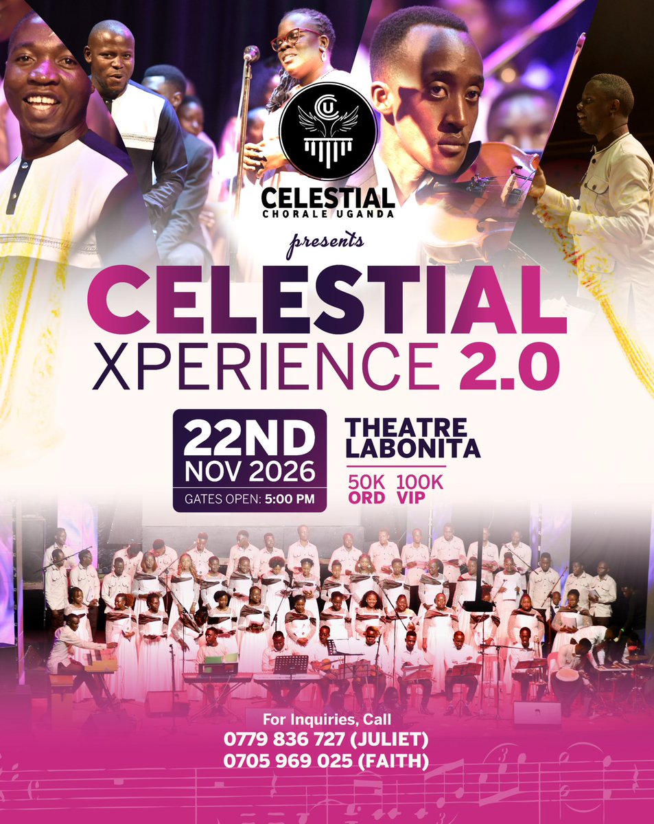 celestial_ug's tweet photo. ✨The wait is over!
Introducing Celestial Xperience 2.0 — the biggest annual Catholic concert! 🎶⛪️
📍 Theatre LaBonita 📅 November 22, 2026 🕕 Gates open at 6PM
Come experience an unforgettable evening of faith, music, worship and celebration with us🔥 @Munnamasaka256 https://t.co/SvyDsit10i