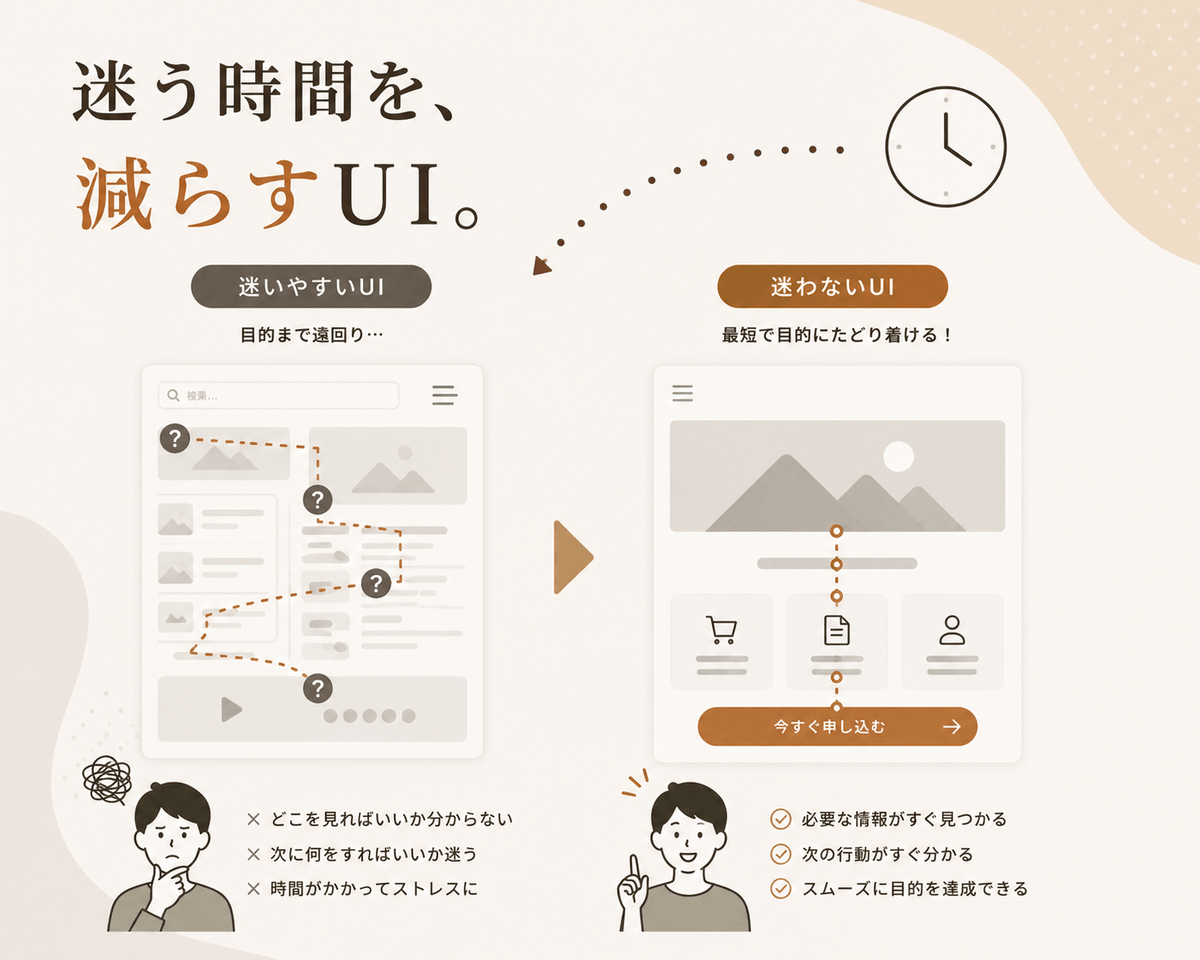 elengine's tweet photo. 良いUIは、
ユーザーの時間を奪いません。

必要な情報にすぐたどり着ける。
次の行動がすぐ分かる。
迷わず目的まで進める。

こうした設計ができていると、
ユーザーは余計なストレスを感じずにサービスを使えます。

見た目が整っているだけではなく、
目的までスムーズに進めること。

それが、使いやすいUI/UXには欠かせません。

ElEngineでは、ユーザーの時間を大切にするUI設計を意識しています。

ご相談はこちら👉
https://t.co/1GL7r9gp3k