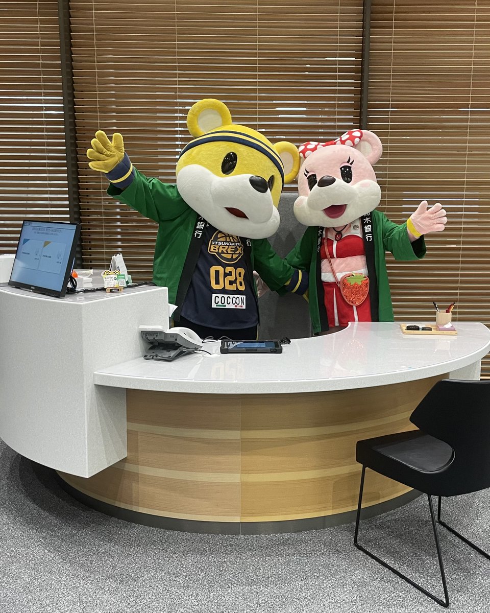 utsunomiyabrex's tweet photo. 本日、栃木銀行本店プレオープンイベントに、 #028 ブレッキーとベリーちゃんが参加しました。
大抽選会のお手伝いなどをしました。

ぜひ、皆さんも新しく生まれ変わった栃木銀行本店へお越しください！

#栃木銀行 #BREX https://t.co/wpyeD45oy6