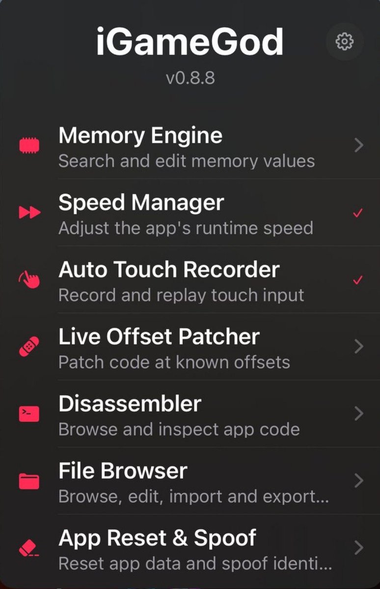 i516s's tweet photo. تحديث أداة iGG 0.8.9 وصل 
iGameGod 0.8.9 has arrived!
✅ Rebuilt Speed Manager
✅ New File Browser
✅ Faster Memory Engine
✅ Live Offset Patcher
✅ Improved iGDisassembler &amp; iGDebugger
✅ Better compatibility across more app 
وبالإضافة أن فيها لمس تلقائي في مكان اللي انت تريده https://t.co/lWjAYnMFtS