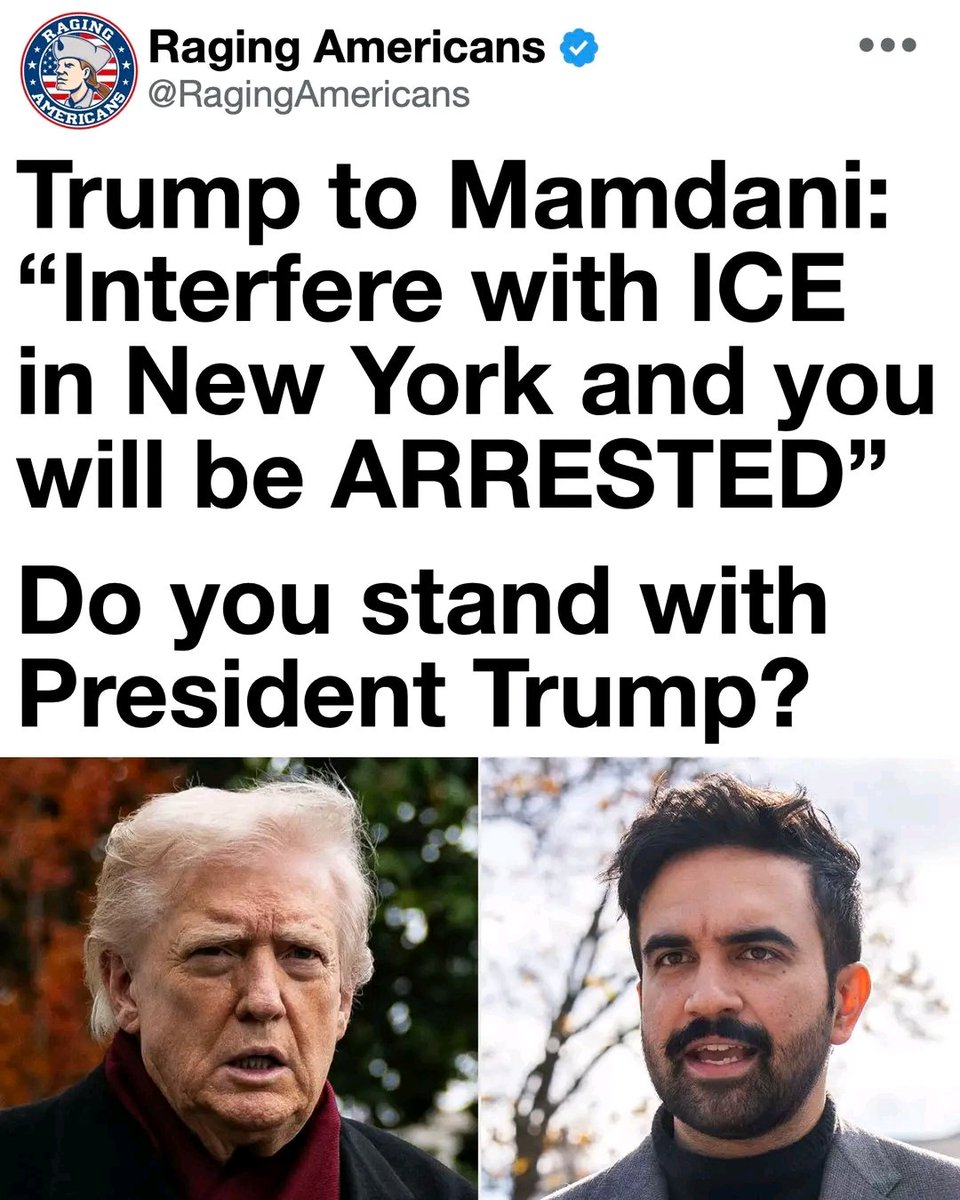 drscottYoung963's tweet photo. President Trump just issued a direct warning to Zohran Mamdani. Interfere with ICE operations in New York and you will be arrested. Federal law will be enforced.

Radical politicians have no authority to obstruct immigration agents doing their jobs. https://t.co/HSy1bvsSce
