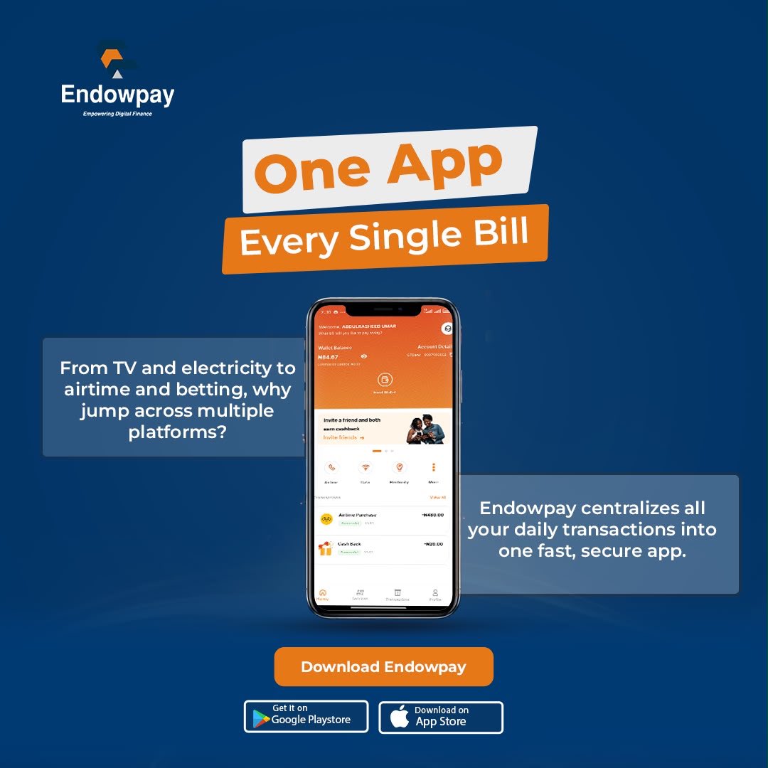 endowpay's tweet photo. New week, fewer things to worry about. 

Start your Monday by getting your airtime, data, electricity, TV subscriptions and other bills sorted in one place. One app, less stress. 📲

#Endowpay #NewWeek #MondayMotivation #DigitalPayments #Fintech #Bills https://t.co/qqgwkRWfeU