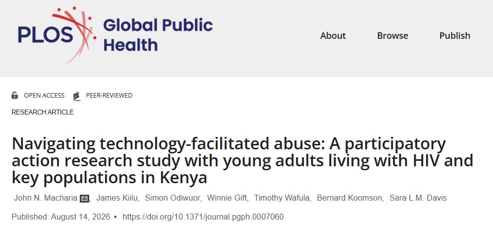 KELINKenya's tweet photo. 📢 New Journal Article Alert

.@KELIN, as part of @DigHealthRights, is excited to announce the publication of “Navigating Technology-Facilitated Abuse: A Participatory Action Research Study with Young Adults Living with HIV and Key Populations in Kenya” in PLOS Global Public Health.

The study examined how young adults living with HIV and key populations experience technology-facilitated abuse (TFA), including cyberbullying, hacking, blackmail, impersonation, malicious reporting of accounts, and non-consensual sharing of images or private information.

The article proposes an expanded intersectional definition of TFA that recognises HIV status, sexual orientation, and gender identity and expression as axes of vulnerability.

Read the full article: https://t.co/AGyTB2ipat

@CIMethods @Warwick_SocSci @FondationBotnar  @RestlessDev  @privacyint  @Uniandes, @gnpplus, @WHO, @UN, @GlobalFund  @DTH_Lab  
@AlistairCShaw, @MalecheAllan