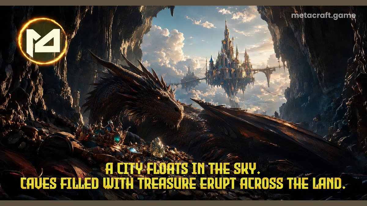 MetaCraftEN's tweet photo. ⚔️ A city floats in the sky. Caves filled with treasure erupt across the land.

🌟💎 Legends whisper of a dragon guarding the GREATEST loot!

🐉🏰 Enter #MetaCraft—forge YOUR unique NFT hero &amp; uncover the secrets of Skycity!

$MCT https://t.co/xPCI4Cbaev
