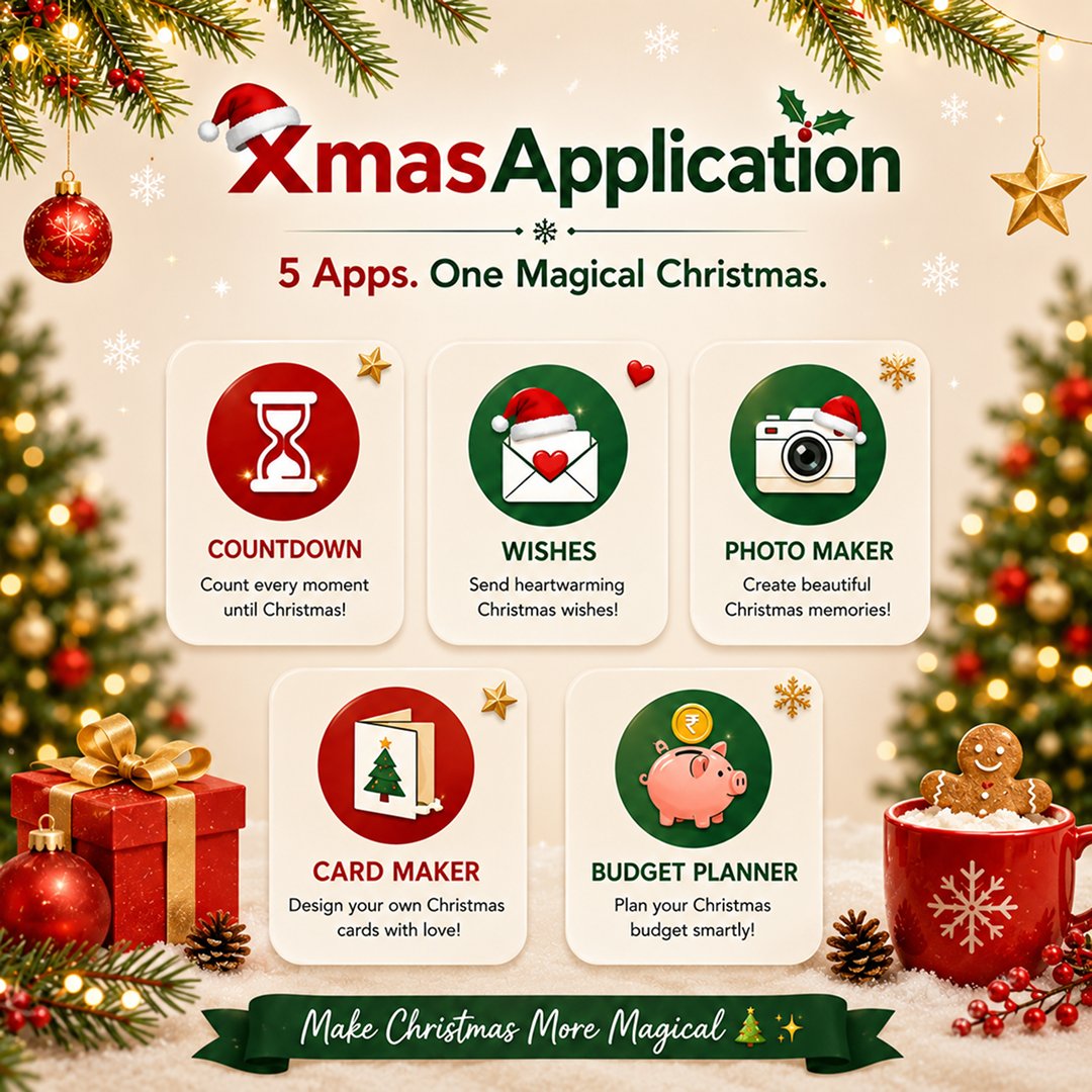 xmasapplication's tweet photo. π 5 Apps. One Magical Christmas. β¨
Make your holiday more fun with XmasApplication:
β³ Countdown
π Wishes
πΈ Photo Maker
π¨ Card Maker
π° Budget Planner
Create, celebrate & enjoy Christmas in one place! π
β¨
#Christmas #ChristmasApps #xmastree https://t.co/6gN7GrYKDU