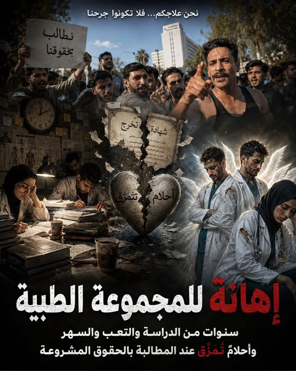 asoqueen554's tweet photo. #المجموعه_الطبيه_تقمع

نستنكر ما قامت به قوات الشعب بالاعتداء على المتظاهرين السلمين من خريجي المجموعة الطبية المطالبين بحقوقهم المشروعة التي نص عليها القانون . ١٩ https://t.co/M6BXtmv7ek