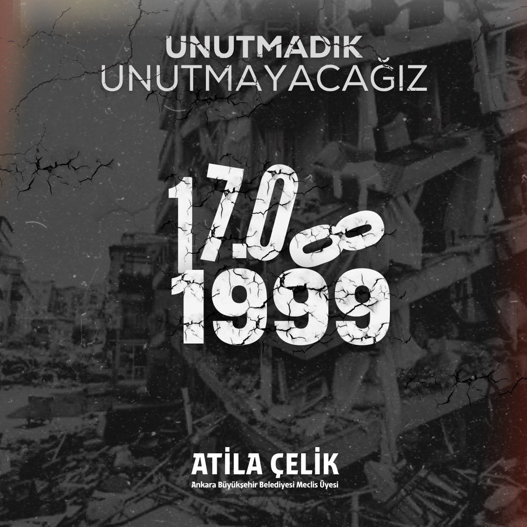 atila_celik06's tweet photo. 17 Ağustos 1999 Marmara Depremi’nin üzerinden yıllar geçti, kaybettiğimiz canlarımızın acısı hala yüreğimizde...

Hayatını kaybeden tüm vatandaşlarımızı rahmetle yâd ediyor, başta yakınları olmak üzere tüm milletimize bir kez daha baş sağlığı diliyorum. https://t.co/1PvIyfNctc
