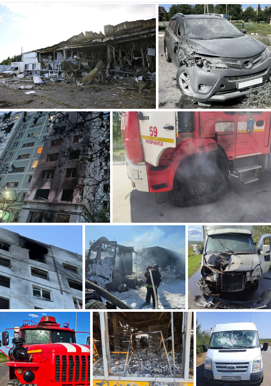 EvaKBartlett's tweet photo. "PHOTOGRAPHIC EVIDENCE of crimes committed by the Ukrainian Armed Forces against the civilian population from August 10th to 16th, 2026.

*   August 10th. Massive drone attack on a civilian industrial enterprise in Nizhnekamsk, Republic of Tatarstan. 13 civilians were killed, 78 were injured.

*   August 10th. An FPV drone strike on a civilian car in Shebekino, Belgorod Region.

*   August 12th. Massive drone attack on residential areas in Novorossiysk, Krasnodar Krai. 60 apartment buildings were damaged, 3 civilians were killed, one of whom was a child, and 24 were injured.

*   August 13th. A drone strike on a Ministry of Emergency Situations (EMERCOM) tanker truck in Lisichansk, LNR.

*   August 14th. A drone strike on an apartment building in Bryansk, Bryansk Region. 1 civilian was killed, 9 were injured.

*   August 14th. A drone strike on a civilian cargo vehicle in the village of Nikolaevka, Kherson Region.

*   August 14th. An FPV drone strike on a civilian truck in the village of Oktyabrsky, Belgorod Region. A civilian was injured.

*   August 16th. A second drone strike on EMERCOM special transport vehicles in the territory of the DPR. Two rescuers were injured.

*   August 16th. A drone attack on the "Galaktika" shopping center in Donetsk, DPR.

*   August 16th. A drone strike on a civilian cargo vehicle on a road section near the village of Druzhbovka, Kherson Region. A married couple was killed as a result of the attack."
https://t.co/udOzTVztaa