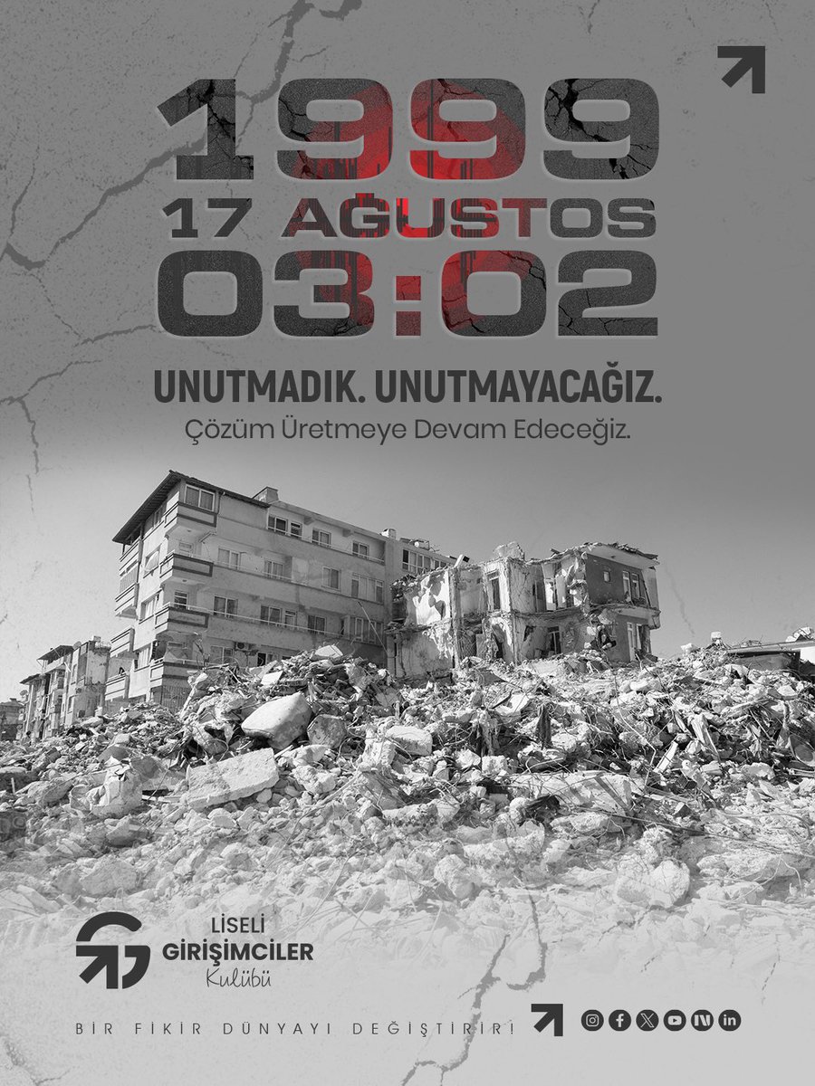 liseligirisimci's tweet photo. Depreme dayanıklı yapılar, geleceğin daha güvenli şehirleri, siz gençlerin merakı, cesareti ve yaratıcı çözümleriyle şekillenecek. 

#17Ağustos1999 Depremi’nde hayatını kaybeden vatandaşlarımızı rahmetle ve saygıyla anıyoruz. https://t.co/guFcsEenph