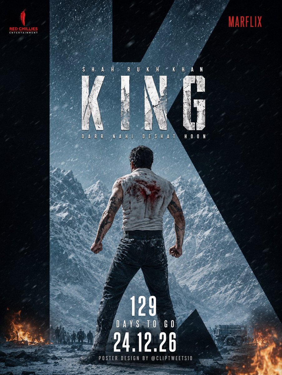 ClipTweets10's tweet photo. 129 Days Go To For #KING To Roar In Cinemas

24.12.26

Poster Design By @ClipTweets10

#SRK #ShahRukhKhan
#ItsKingTime
#KingDateAnnouncement https://t.co/vNNhuKsacT