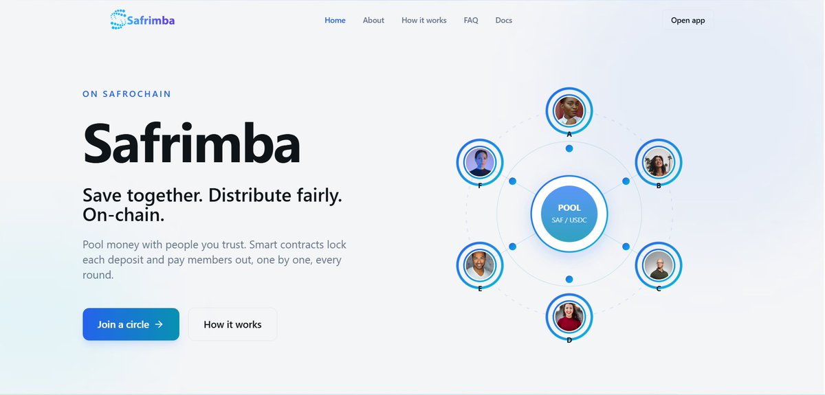 safrochain's tweet photo. Safrimba is officially live on Safrochain mainnet !

The future of decentralized savings in Africa just kicked off strong

if you grew up around an ajo, tontine or osusu circle, you already get the concept

Safrimba takes that same rotating savings pool and puts it fully on chain

go try it out now : https://t.co/JbGs8GOgLZ