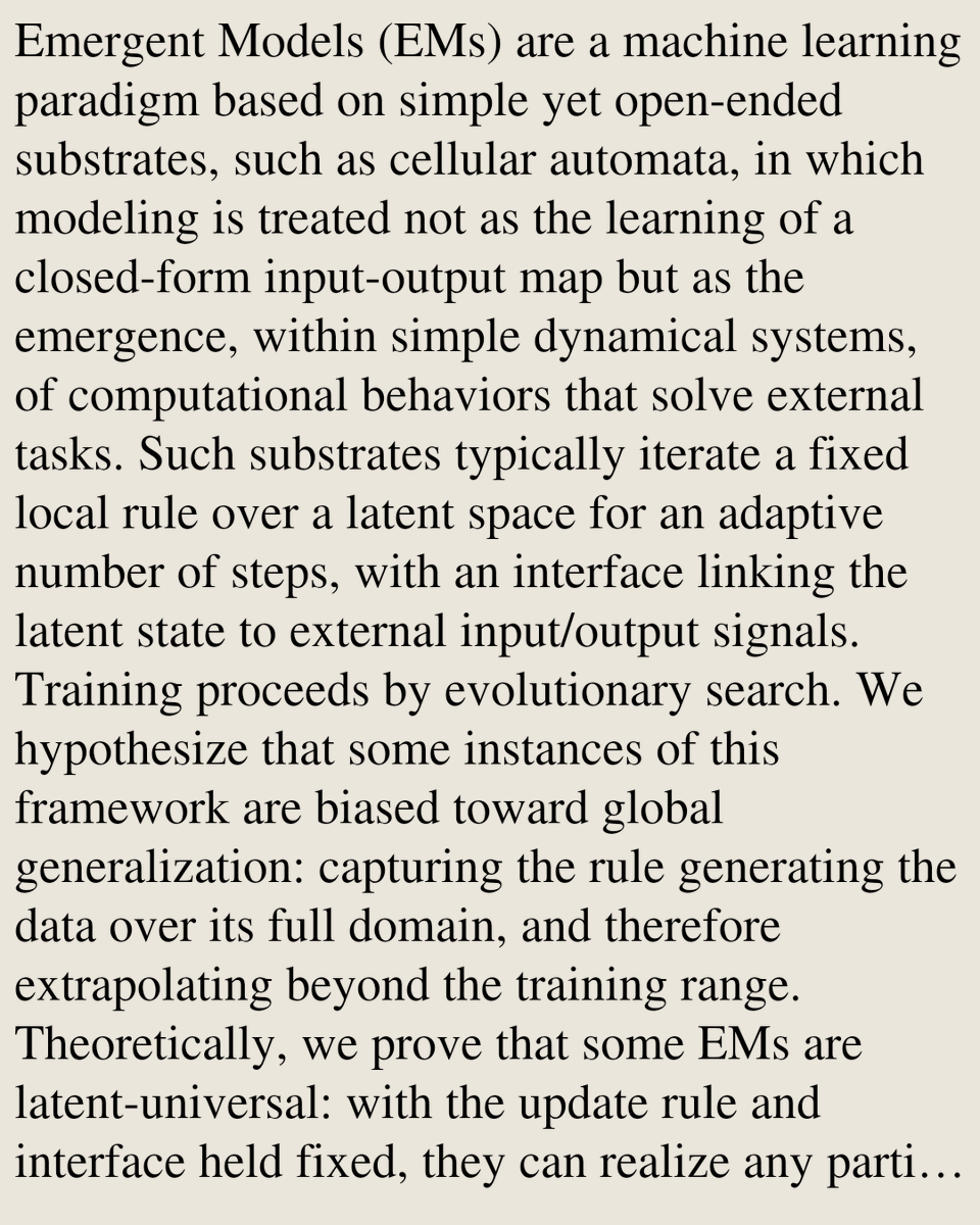 TAL's tweet photo. Emergent Models: Intelligence from Tiny Substrates

Giacomo Bocchese, Nicola Giacobbo, Etienne Guichard, James Wiles, Akshaj Devireddy
https://t.co/KF2c5VLomb [𝚌𝚜.𝙽𝙴 𝚌𝚜.𝙻𝙶] https://t.co/OZUoS8Mkk0