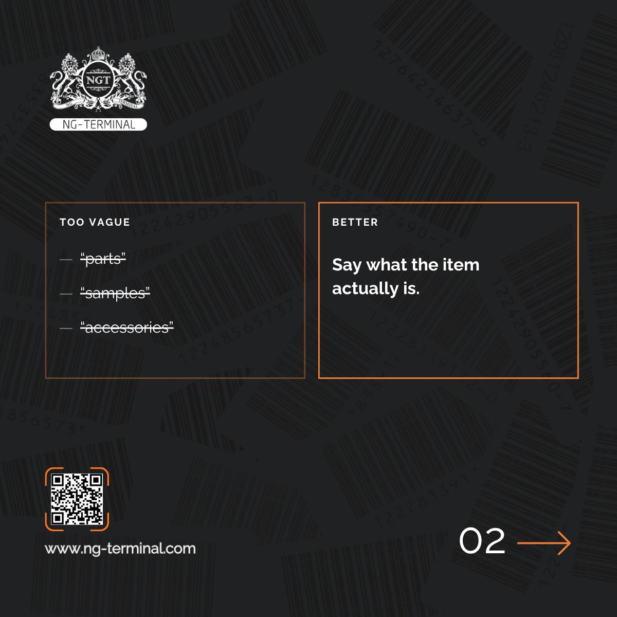 ng_terminal's tweet photo. EU customs wants a real product description.

The ICS2 update from 3 Aug puts more focus on vague terms such as “parts” or “samples”.

Before Q4, check your top 20 EU-bound SKUs and fix descriptions at source — not parcel by parcel.

#ICS2 #EUCustoms https://t.co/NyuiXiVjmA
