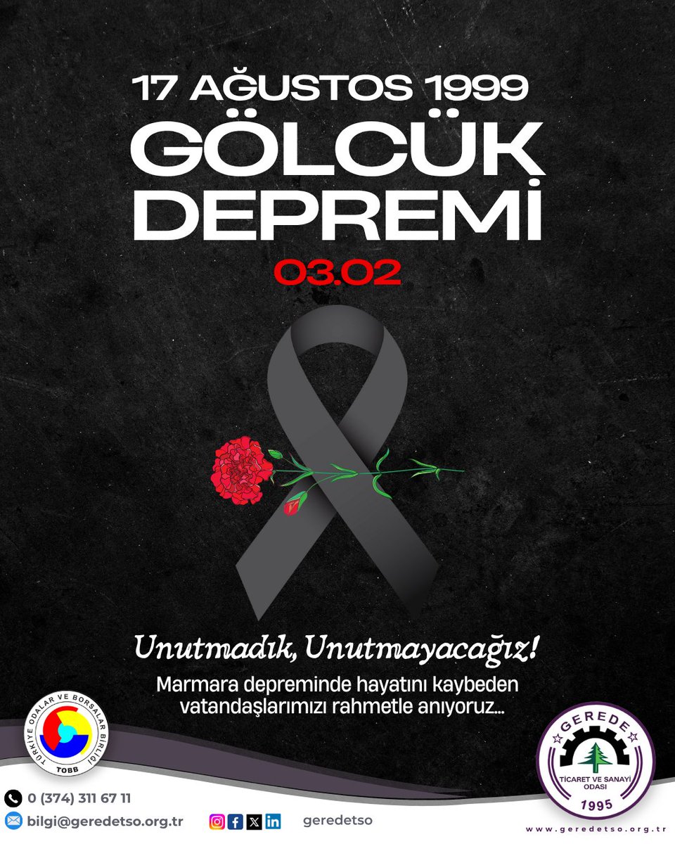 geredetso's tweet photo. 17 Ağustos 1999 Gölcük Depremi’nin yıl dönümünde, hayatını kaybeden tüm vatandaşlarımızı rahmet ve saygıyla anıyoruz. https://t.co/jxlRvpsdtM