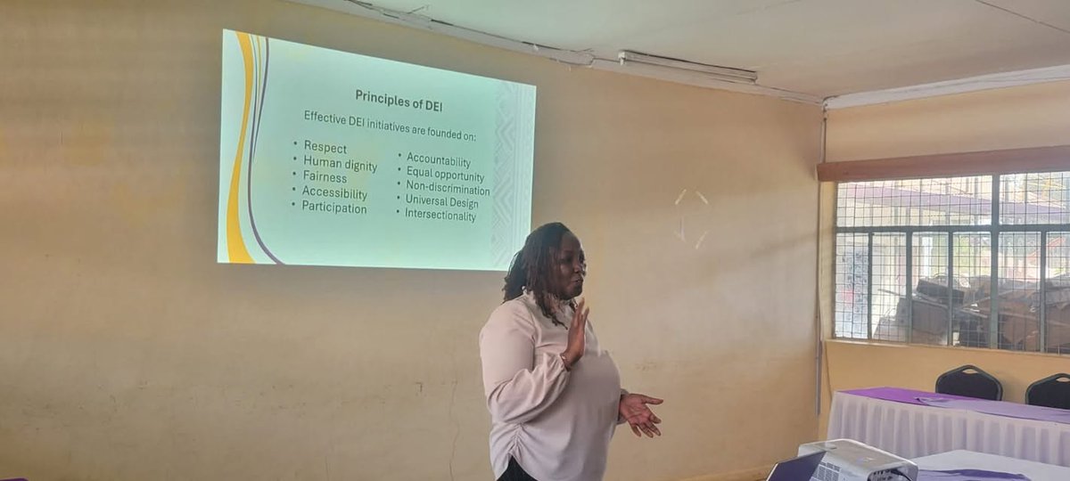 NGECKenya's tweet photo. The Commission engaged the senior management of P.C. Kinyanjui Technical Training Institute in a capacity-building session on gender and inclusivity, bringing institutional leadership into a practical conversation on identifying and addressing barriers to equal participation.
The session covered gender concepts and perspectives, gender mainstreaming, gender-based violence and unconscious bias, workplace gender policies and compliance, Diversity, Equity and Inclusion (DEI), disability inclusion, and inclusive recruitment, retention and career development.
The focus is important because decisions made within training institutions can shape who gets opportunities, who feels safe and included, who progresses through training and who ultimately makes the transition into employment. NGEC’s Model Gender Mainstreaming Policy for the TVET sector identifies barriers including gender stereotypes, discrimination, financial constraints, unfriendly training environments, information gaps and limited prospects for decent work, and calls for stronger institutional capacity to address them.
The engagement therefore goes beyond sensitisation. It is about strengthening the capacity of institutional leaders to mainstream gender and inclusion in policies, programmes, workplace practices and decision-making, while creating environments in which women, men, persons with disabilities and other Special Interest Groups can participate and benefit equitably.
For the Commission, inclusive skills development is about more than access to training—it is about ensuring that every learner and staff member has a fair opportunity to participate, progress and realise their potential.
When leadership understands inclusion, institutions are better positioned to make equality part of everyday practice.
#genderequality #InclusiveTVET #DEI #disabilityinclusion #EqualOpportunity #SkillsForAll