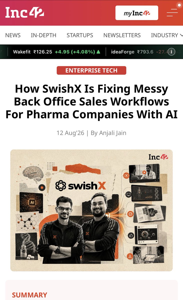 sapredushyant's tweet photo. Tragedy dressed up as diligence is plaguing life sciences…

Pharma companies spend up to $1B a year in getting FDA approved content in front of doctors and patients. Creation to approval takes up to 12 weeks. Many still end up with a warning letter or a rejection from FDA.

AI came to the rescue to accelerate this process. Most general purpose AI can't make 100% medically accurate videos & documents. None can accurately animate what happens inside a human cell, or how a medical device functions inside the body. The path from 90% done to 100% ready ends up taking 2-3 weeks.

We built SwishX to close that gap. Not a tool. A platform built ground up to deliver Medically accurate, 100% MLR ready, Cinematic content across video, doc, web in under 45 minutes.

Thank you, @AnjaliJain97 and @Inc42, for yesterday’s feature (https://t.co/f7MbEYpBK6) 

A lot has changed since we last spoke:

→ Shipped Finsen 3.2, our own reasoning model for delivering aesthetically accurate, medically grounded pharma commercial content

→ Crossed 25 enterprise customers, 35+ campaigns across global top 10 pharma, and India’s largest companies

→ Launched a brand new website - https://t.co/C1fkkuDFgI

→ Launching US this month, I’m relocating to NJ / NYC to lead it (happy to grab for a coffee and learn what you do)

Early US conversations have been extremely promising. The gap here is larger than we expected.

If you lead commercial, marketing, or medical affairs at a pharma or medtech company, let’s talk.

If you feel excited about amplifying our mission to deliver life saving drugs faster DM me.