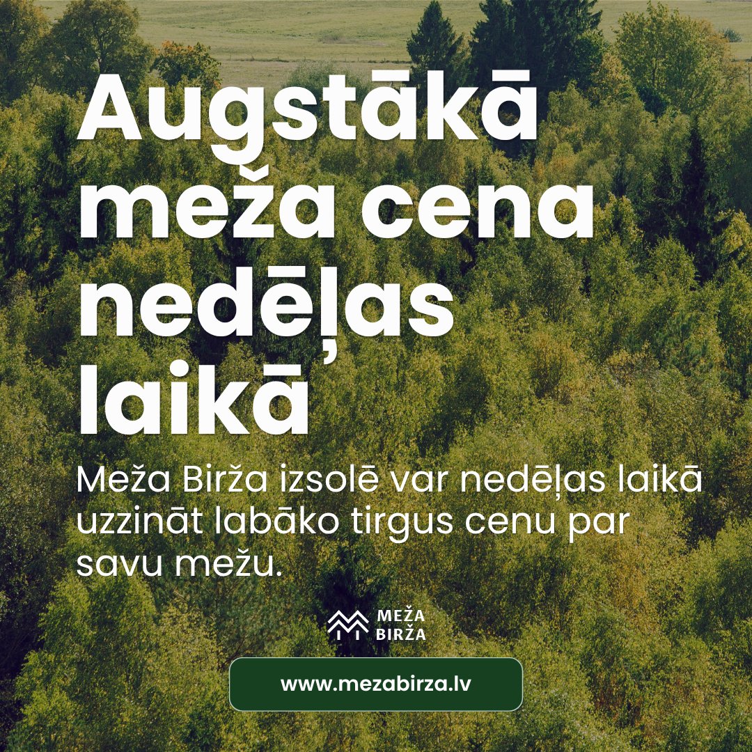 MezaBirza's tweet photo. Meža pārdošana izsolē🌳 izdevīgākais risinājums meža īpašniekiem, jo tikai atklātā konkurencē vari sasniegt augstāko meža cenu, kā individuālās sarunās ar vienu pircēju vai cenu aptaujās. https://t.co/iUilltmqEz #mežapārdošana #pārdodmežu #mežuizsoles #cirsmuizsoles #mežs https://t.co/UAkjHBknBe