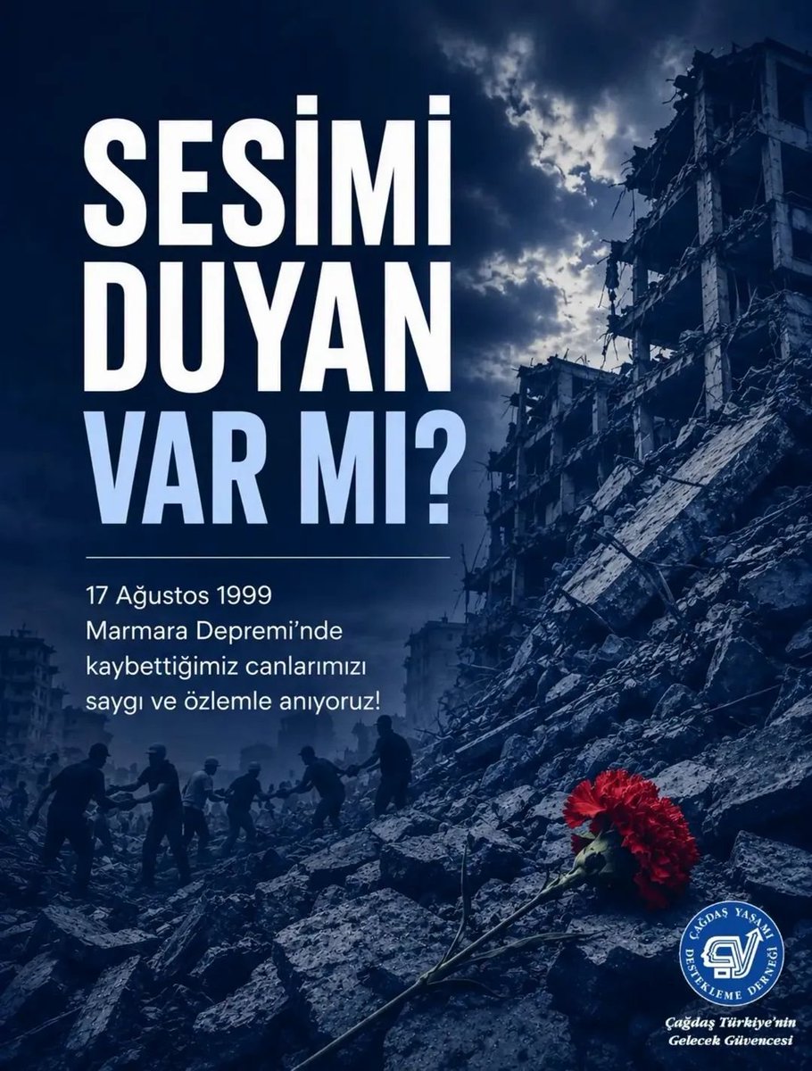 CyddAnkara's tweet photo. 17 Ağustos 1999 Marmara Depremi'nde kaybettiğimiz canlarımızı saygı ve özlemle anıyoruz!
 
17 Ağustos Depremi’nin üzerinden 27 yıl geçmesine rağmen yaşanan depremin yarattığı yıkımın acısını halen derinden yaşıyoruz. 

#ÇağdaşYaşamıDesteklemeDerneği https://t.co/4ERjSfKlYK