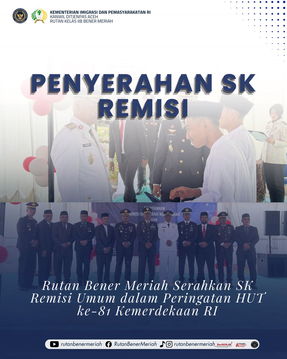 rutanbm's tweet photo. Rutan Bener Meriah Serahkan SK Remisi Umum dalam Peringatan HUT ke-81 Kemerdekaan RI https://t.co/Qnga0wq61z