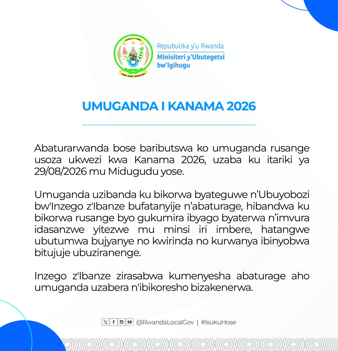 RwandaLocalGov's tweet photo. UMUGANDA WA KANAMA 2026 https://t.co/S1WrD58Dkk