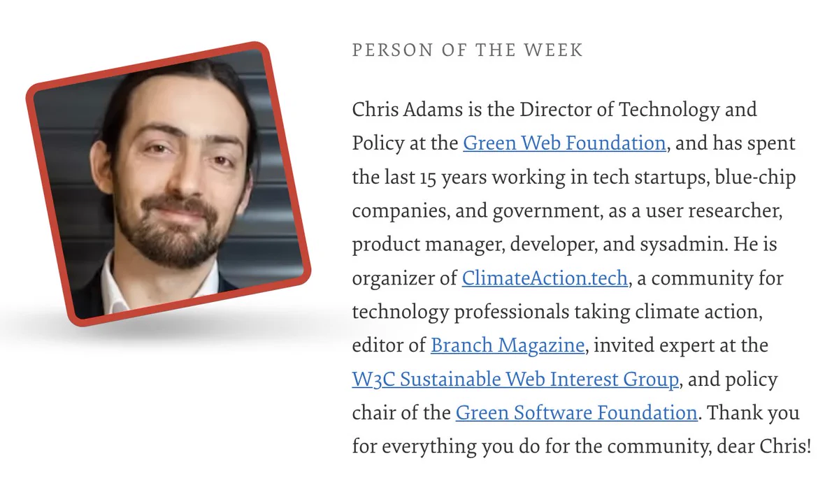 The Person of the Week is Chris Adams.