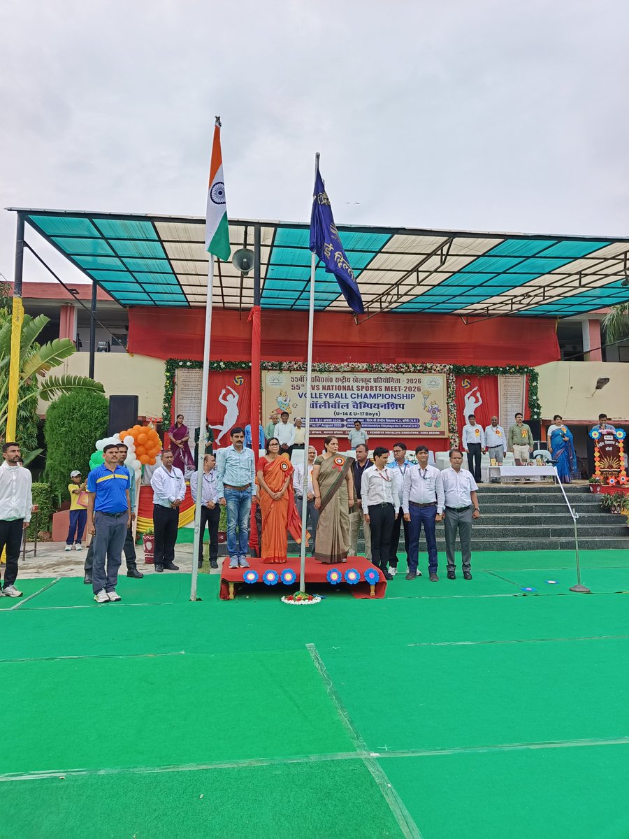 KVS_HQ's tweet photo. 🏐The 55th KVS National Sports Meet 2026 (Volleyball) was inaugurated today by ADC (Acad.) Ms. Chandana Mandal at #PMSHRI KV No. 3, Jhansi, #KVS Agra Region.

Celebrating teamwork, fitness and sporting excellence in the spirit of #NEP2020.

#KVSNationalSportsMeet #Sports https://t.co/17PJrUxQ1K