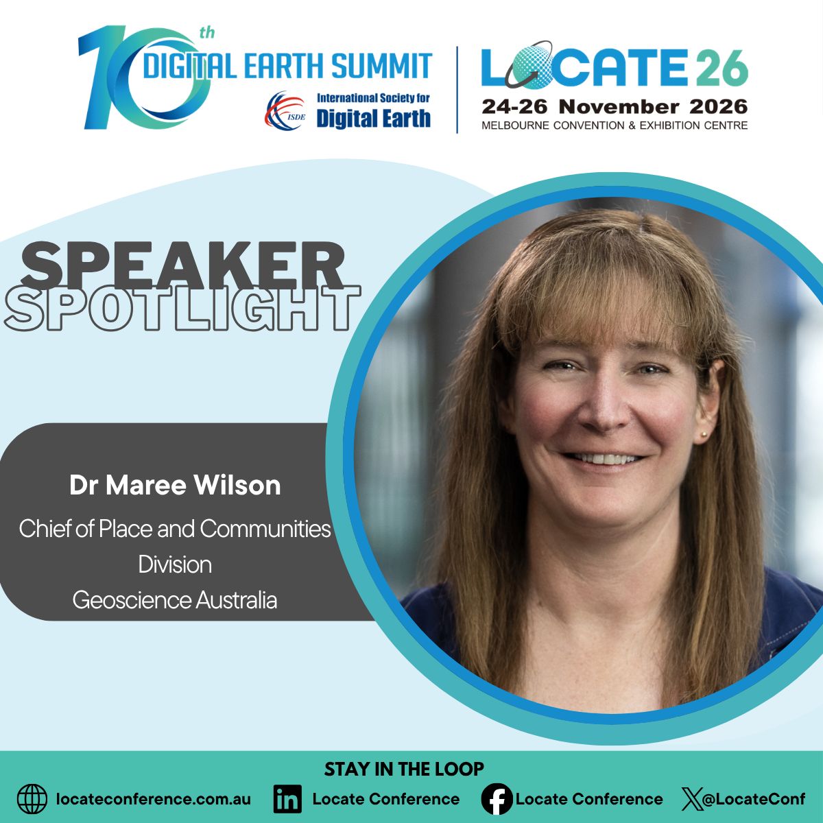 LocateConf's tweet photo. We’re thrilled to welcome Maree Wilson, Chief of Place &amp; Communities at Geoscience Australia, as a plenary speaker at the 10th Digital Earth Summit &amp; Locate26.

Hear Maree share her insights this November in Melbourne. Early bird closes 31 Aug. Register: https://t.co/93YYaKvecT https://t.co/LPQ7D0rq9M