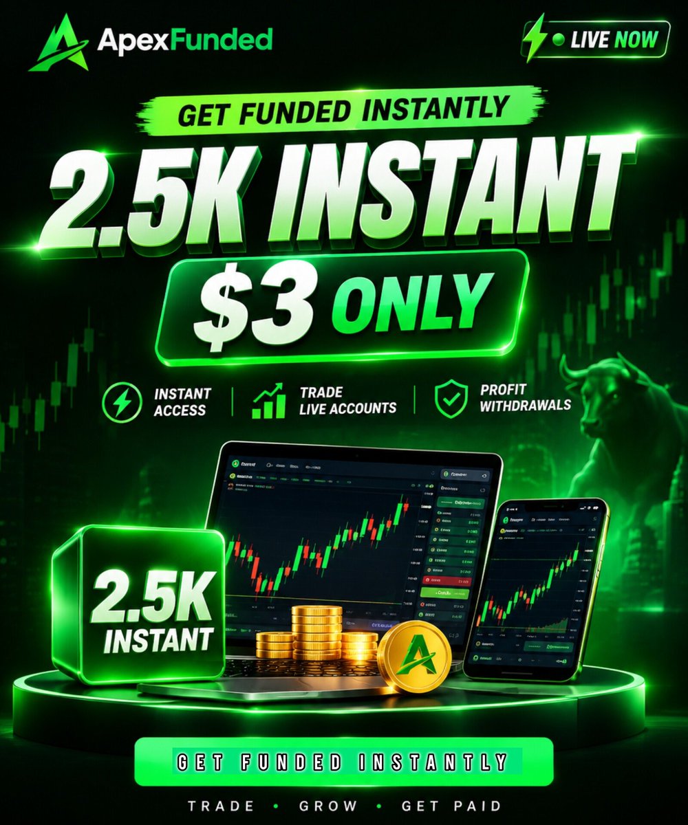 BKtradinghubs's tweet photo. 🚨 GET FUNDED INSTANTLY FOR JUST $3! 🚨

Looking to start trading with a funded account? 👀

ApexFunded is offering a $2.5K Instant Funded Account for only $3 💰🔥

⚡ Instant access
📊 Trade a live account
💵 Profit withdrawals
🚀 Start trading instantly

Don’t miss this opportunity. Trade • Grow • Get Paid. 📈💚

#ApexFunded #FundedTrader #ForexTrading #PropFirm #XAUUSD