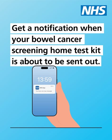 WLBowelScreen's tweet photo. Turn on NHS App notifications to know when your bowel screening kit is on its way 📷 https://t.co/JiXDtRSiY1