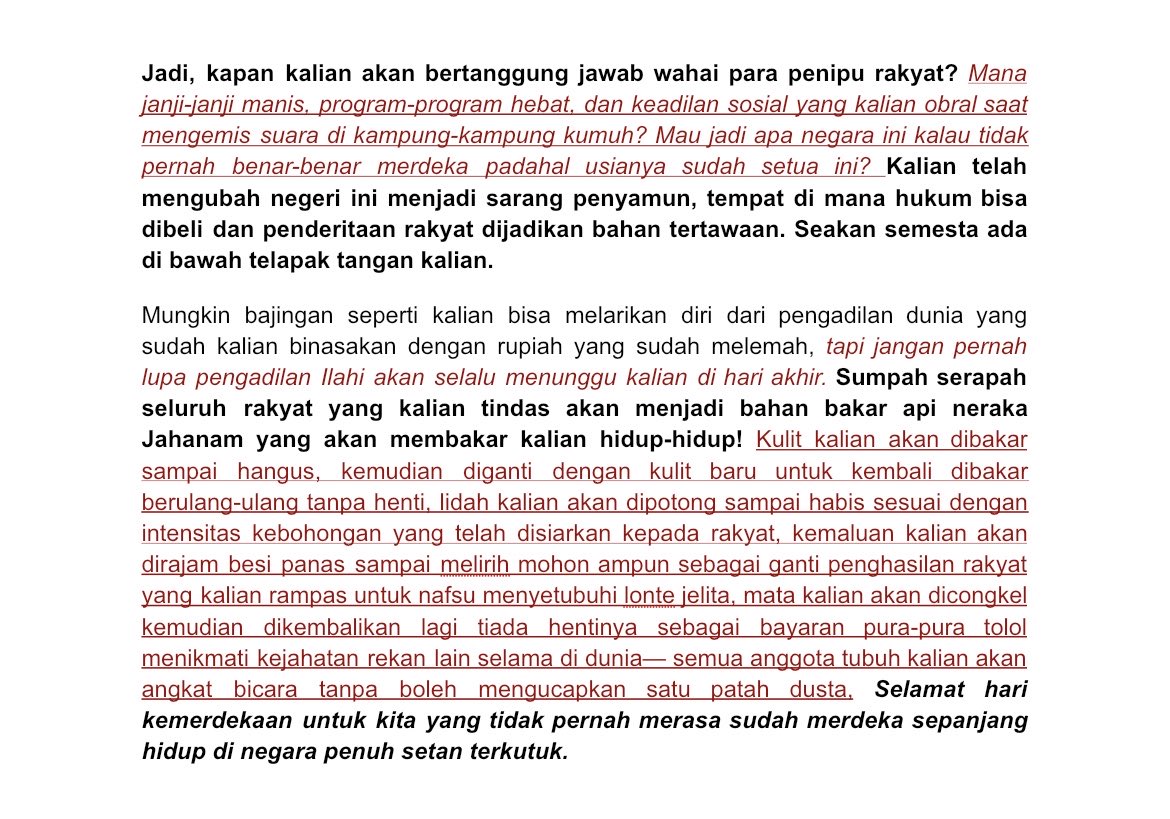 kisscatto's tweet photo. hari kemerdekaan indonesia atau hari kebinasaan rakyat sipil? https://t.co/dm1ziPuNNZ