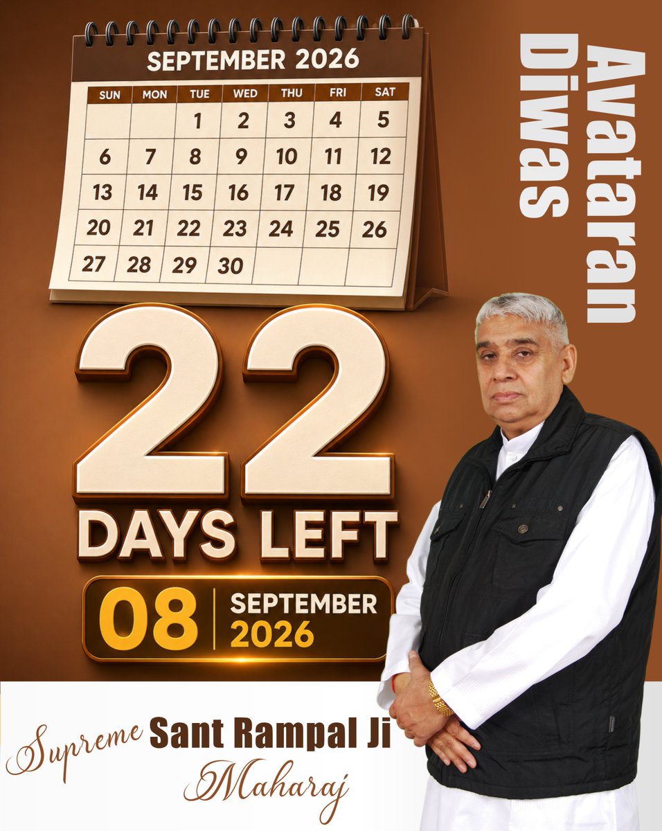 SaintRampalJiM's tweet photo. 22 Days Left - Sant Rampal Ji Maharaj Avataran Diwas 2026 https://t.co/ybqYNPYgPm
